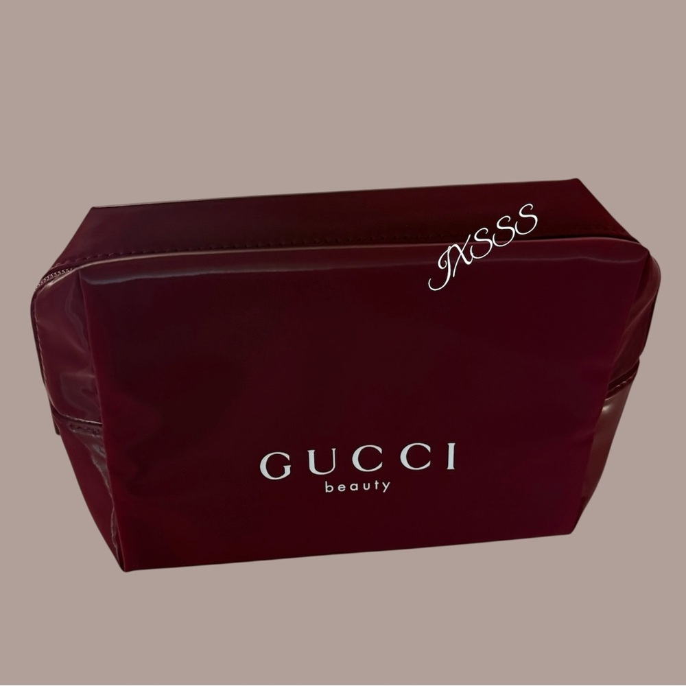 Burgundy Gucci Beauty Compact Mirror + Cosmetic Pouch/Circle Case Trio SET - Picture 9 of 16